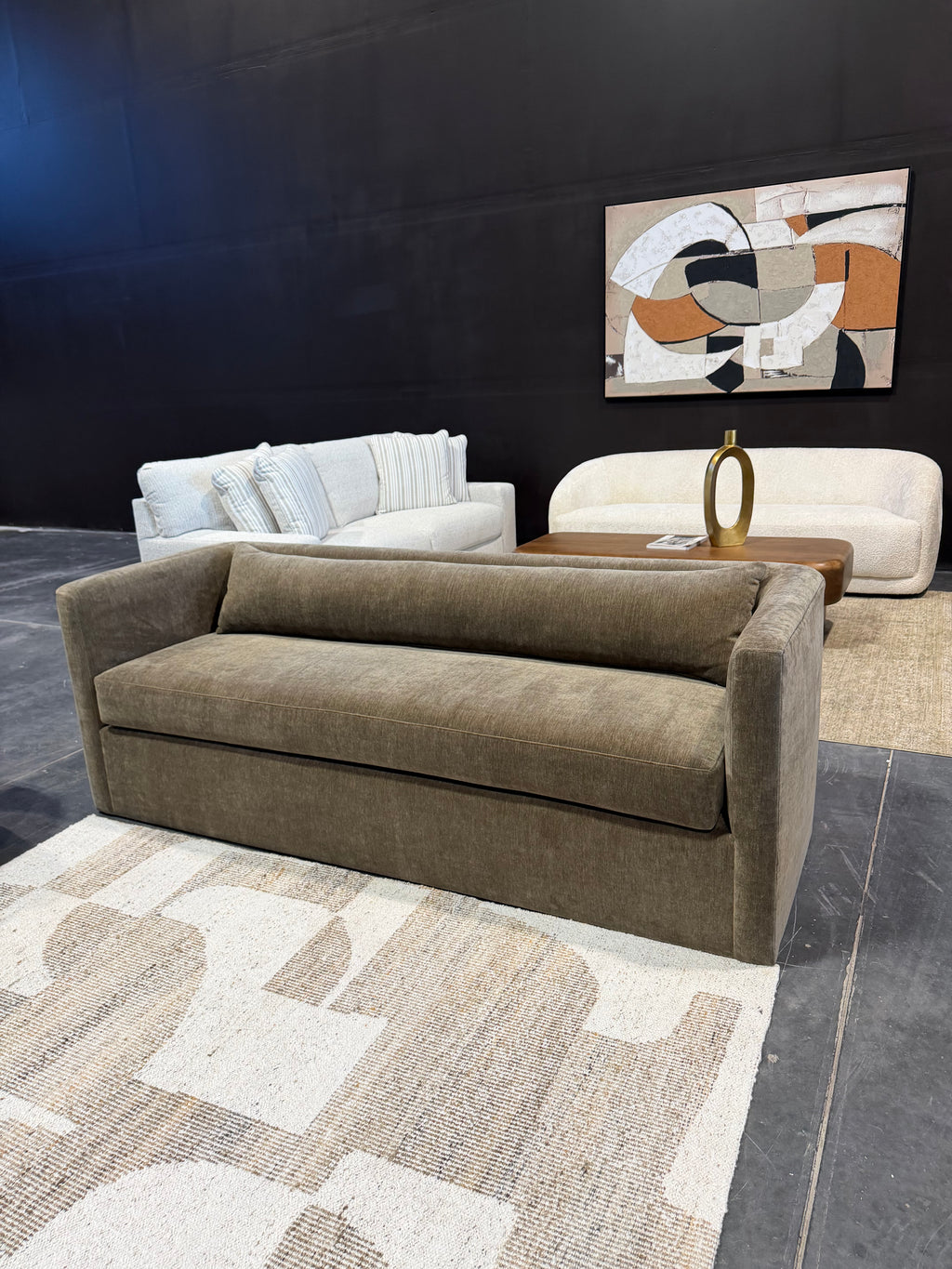 Olive Green Curved Sofa