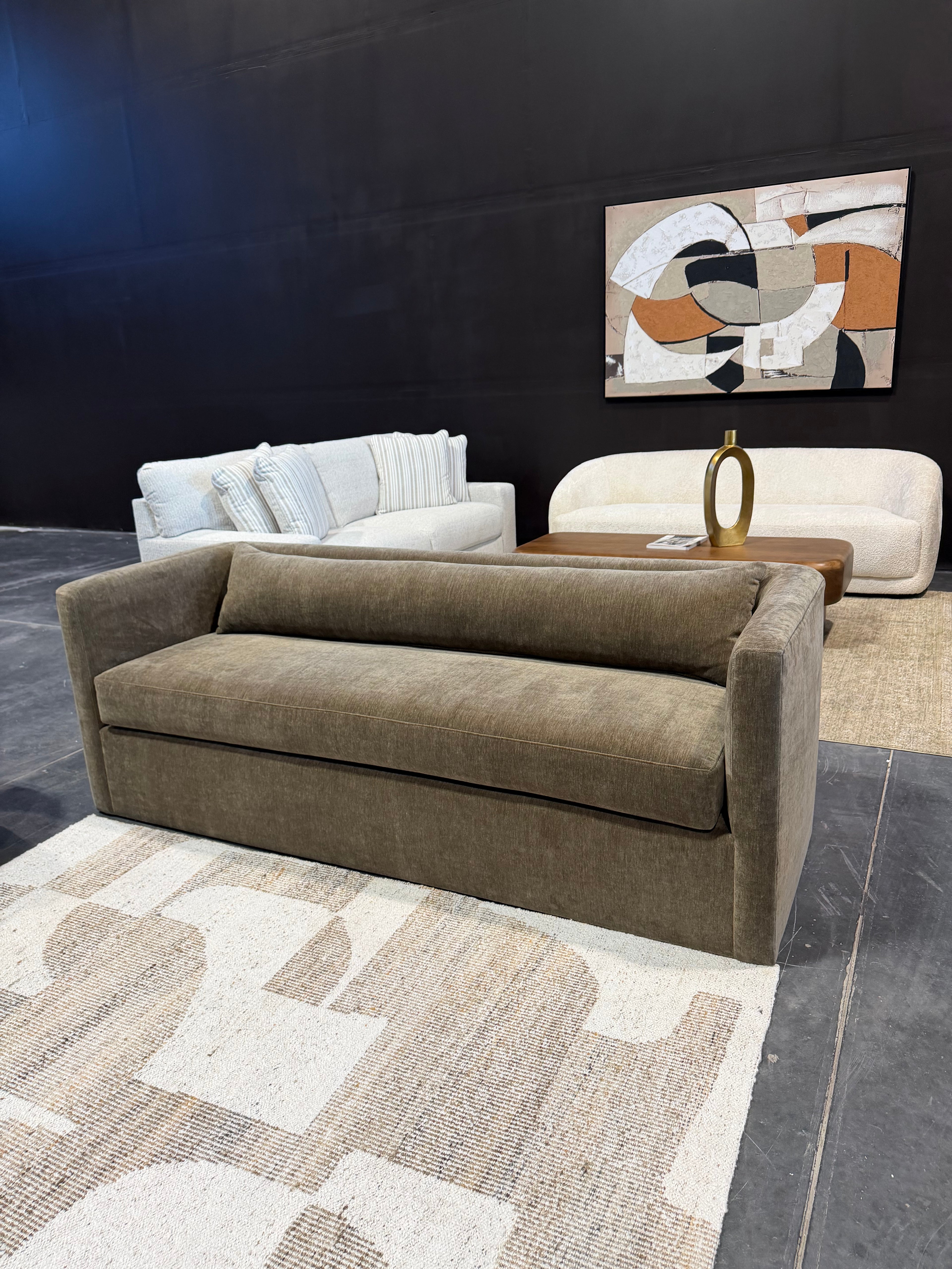 Olive Green Curved Sofa