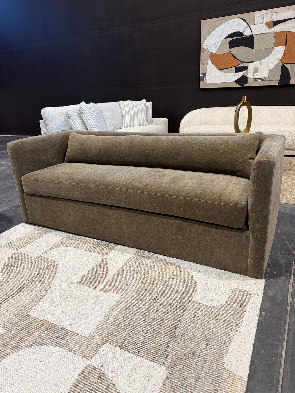Olive Green Curved Sofa