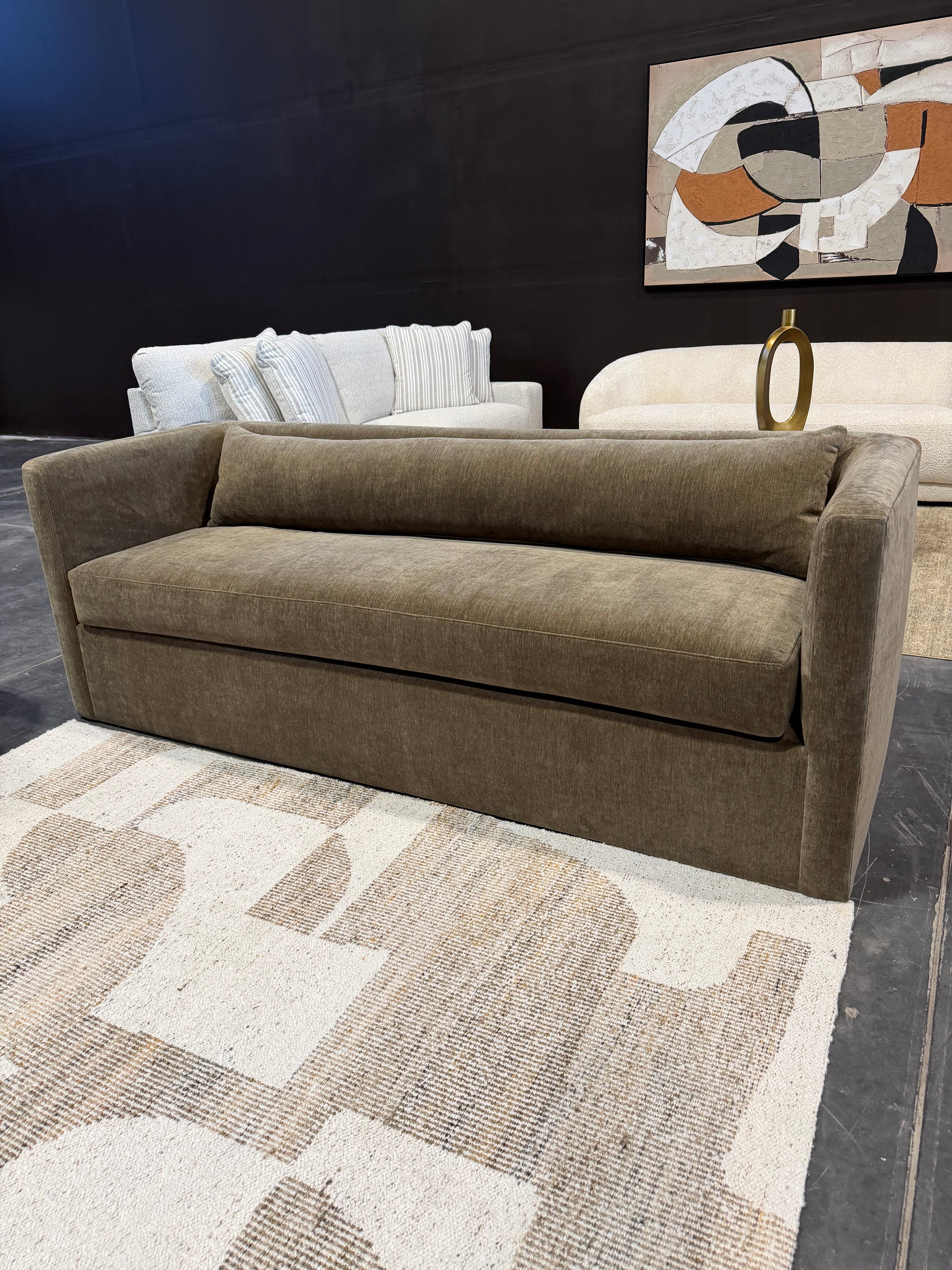 Olive Green Curved Sofa