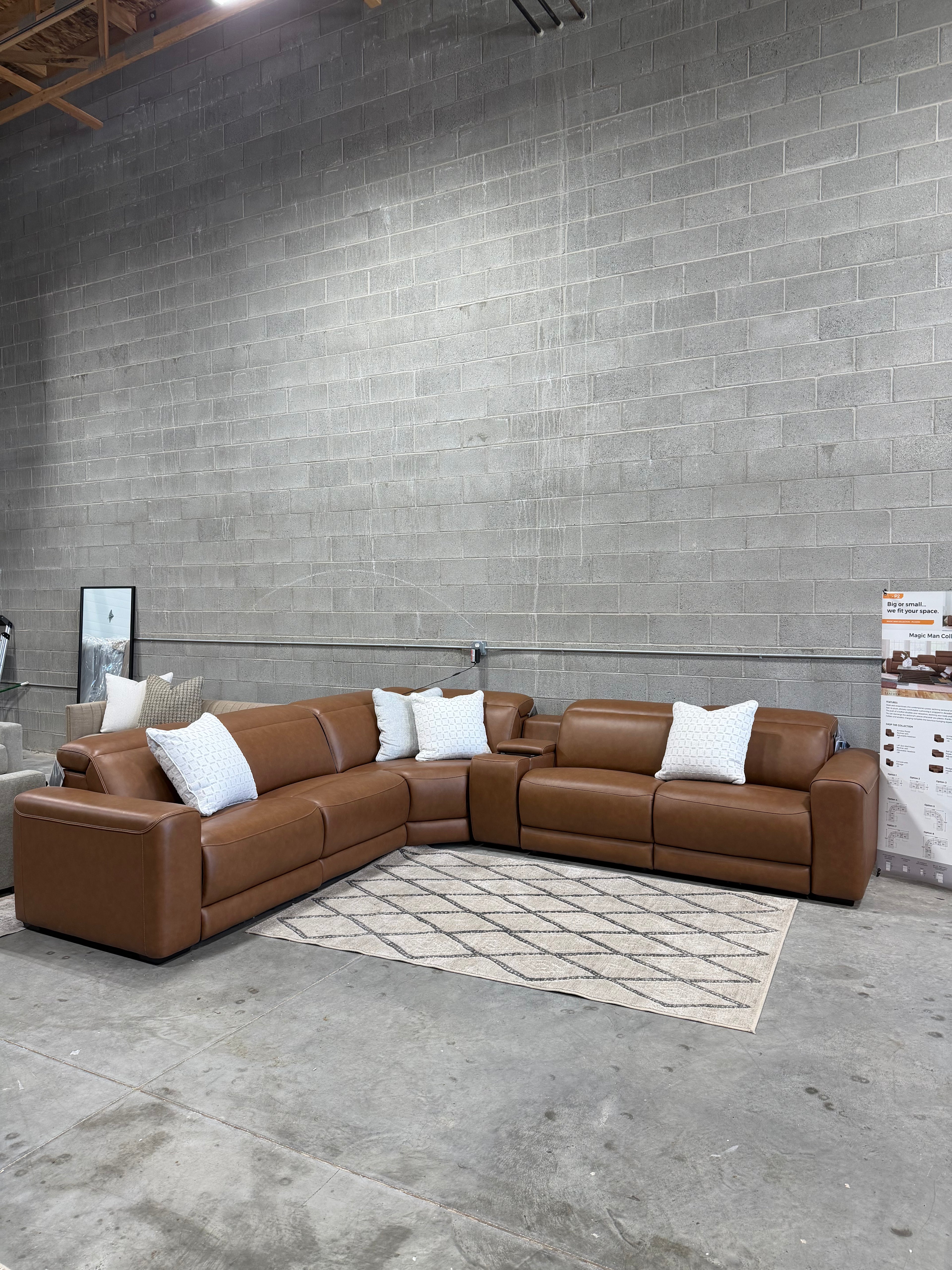 Ashley Rally-Up Leather 5pc Dual Power Reclining Sectional
