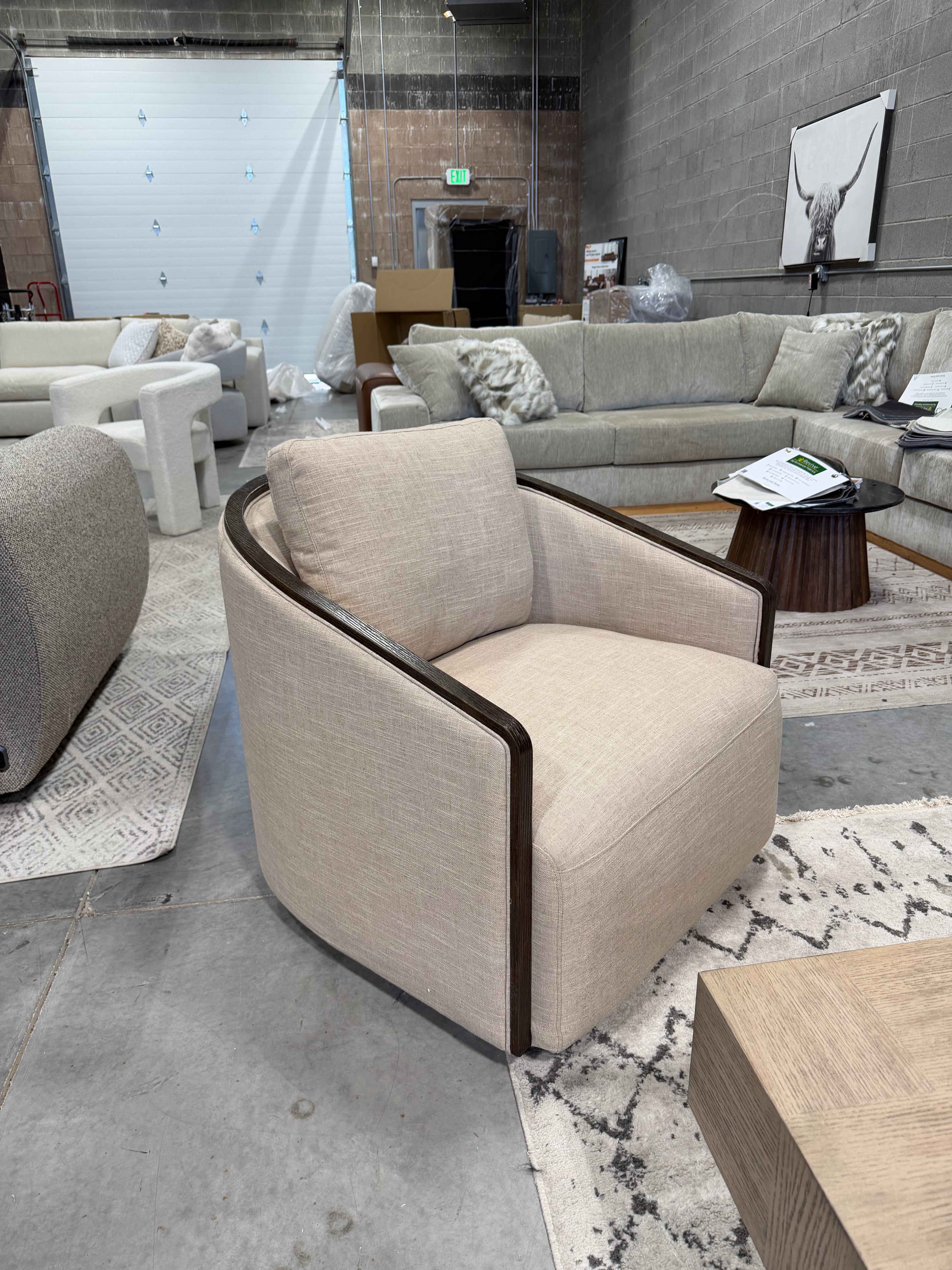 Liyla Beige Swivel with Walnut Trim