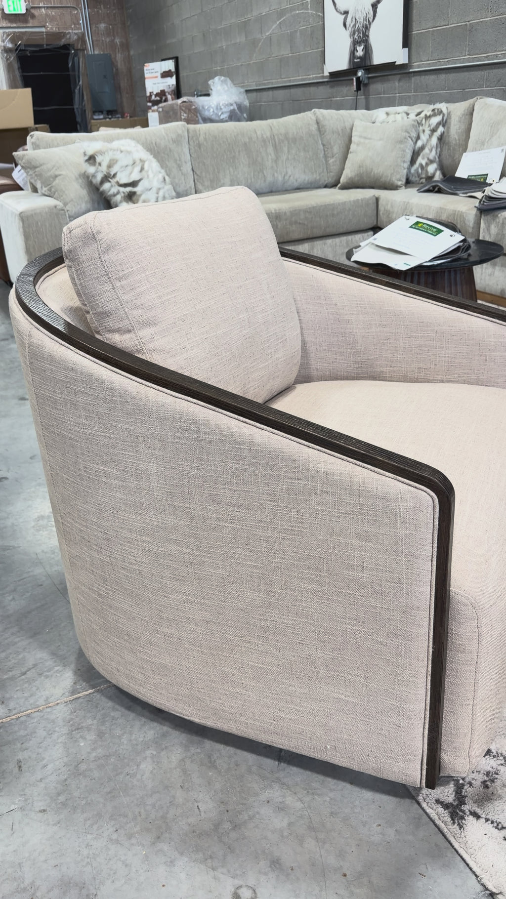 Liyla Beige Swivel with Walnut Trim