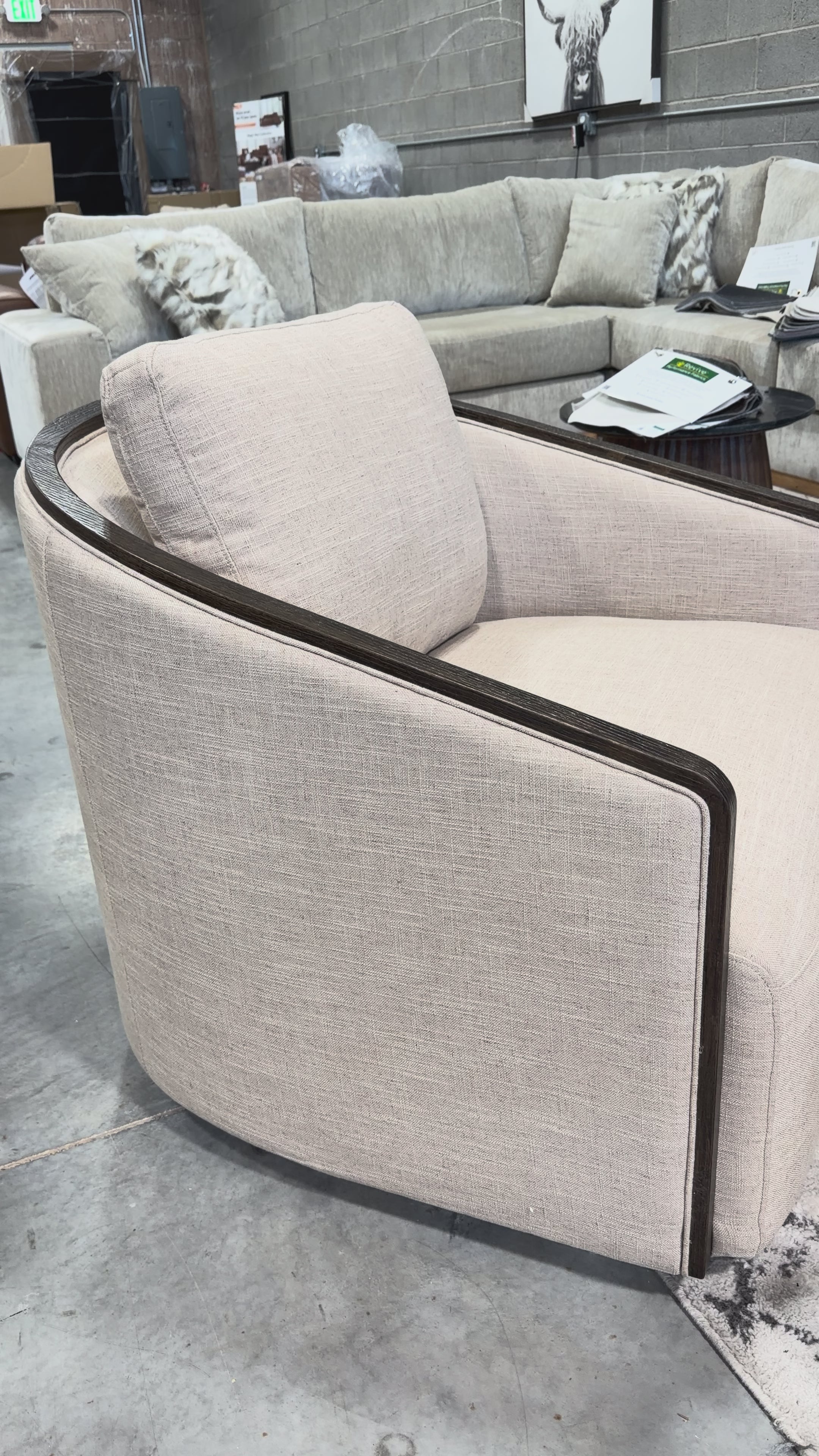Liyla Beige Swivel with Walnut Trim